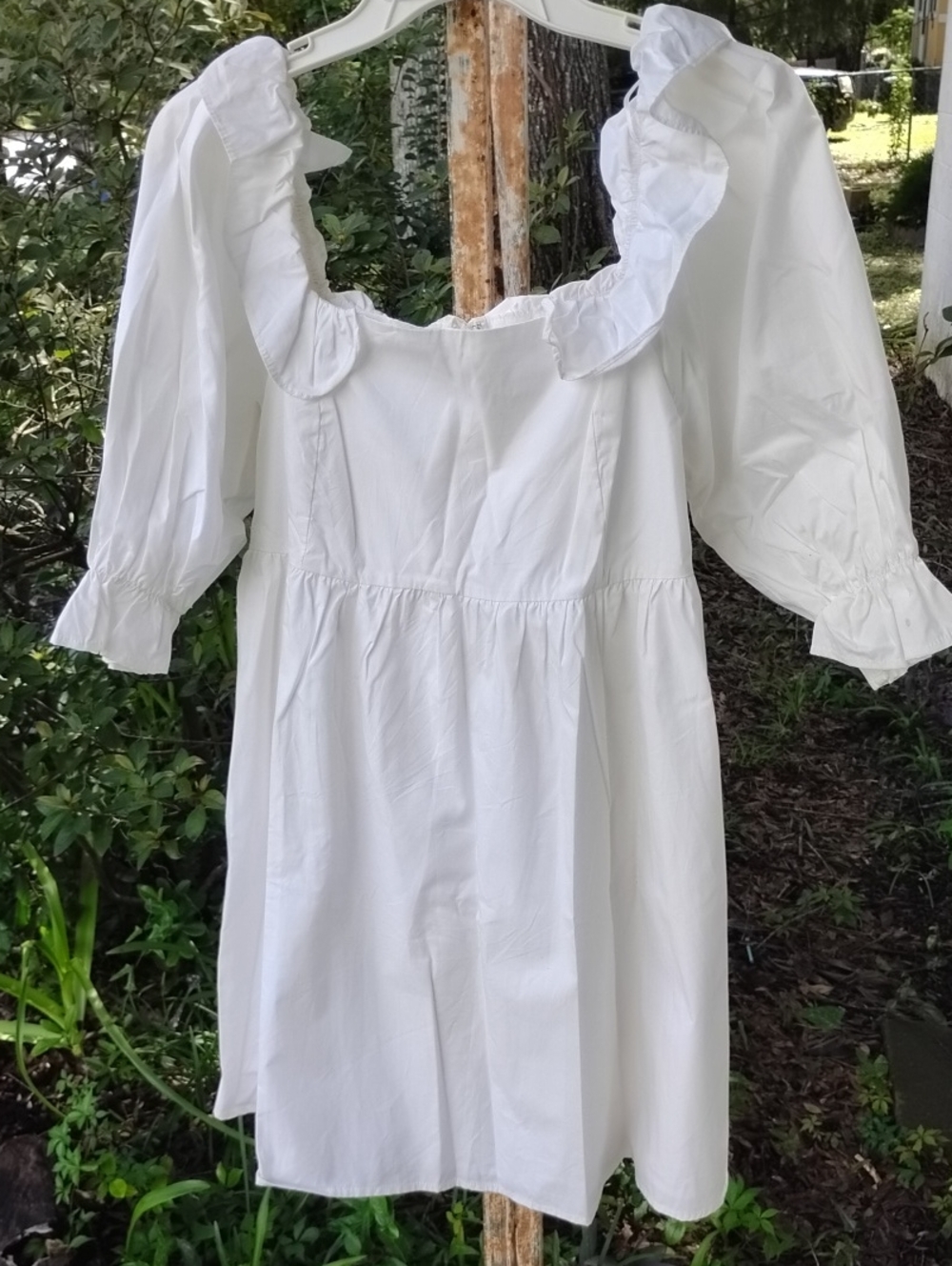 moodie White Ruffled Square-Neck Cotton Dress